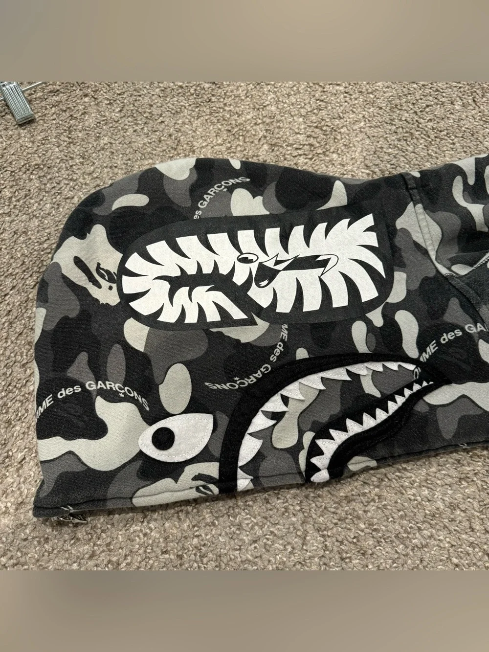 Bape x CDG Osaka Shark Comme des Garcons Black & Gray Camouflage Zip Hoodie